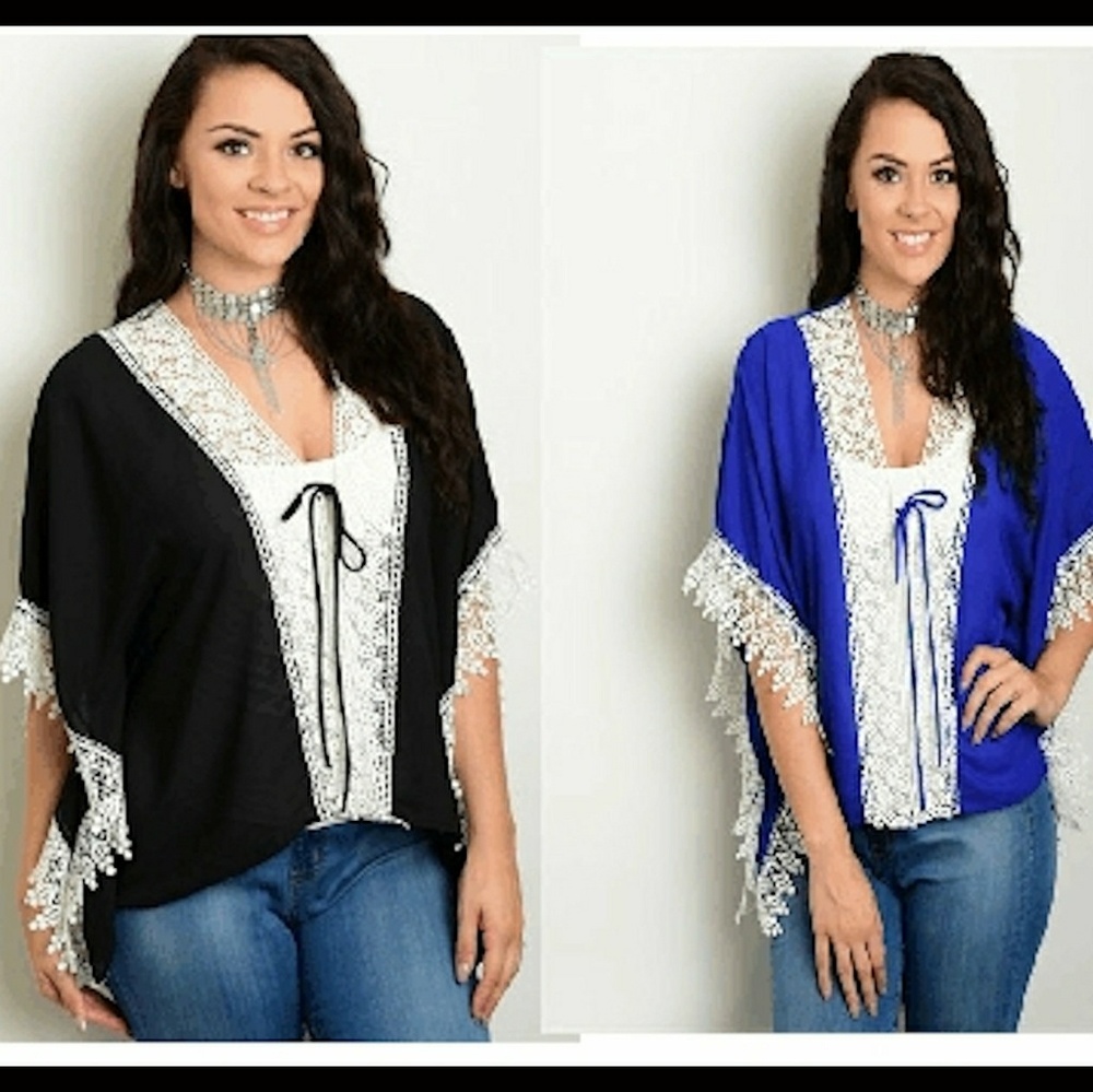 New Plus lace fringe kimono semi sheer jacket top