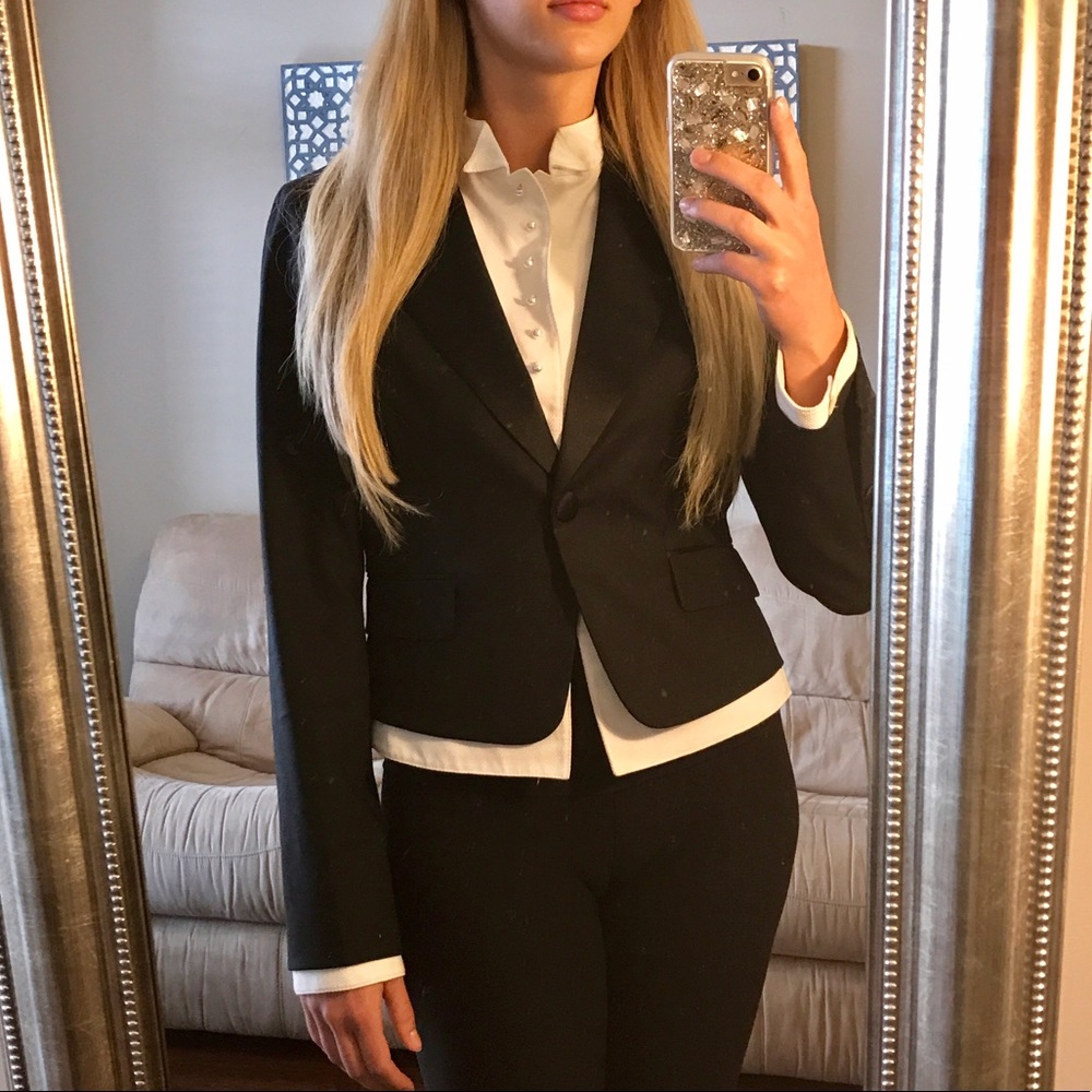BCBGMAXAZRIA blazer faux pearl buttons layered