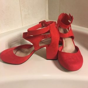 Torrid red strap block heels