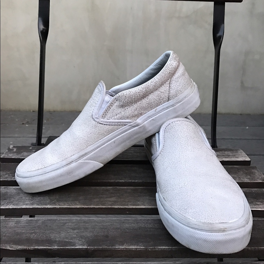 Vans classic slip-on sneakers in crackle leather