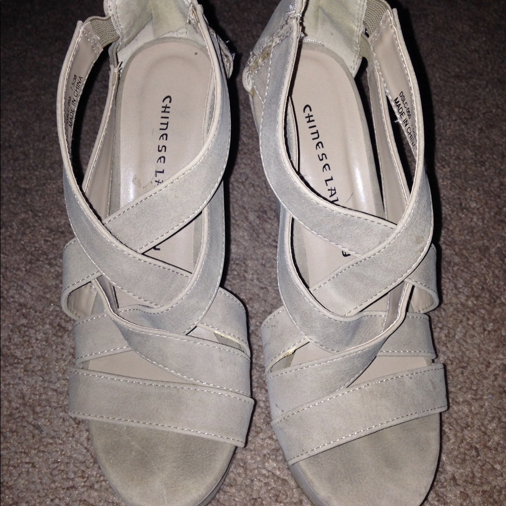 Nude strappy wedges