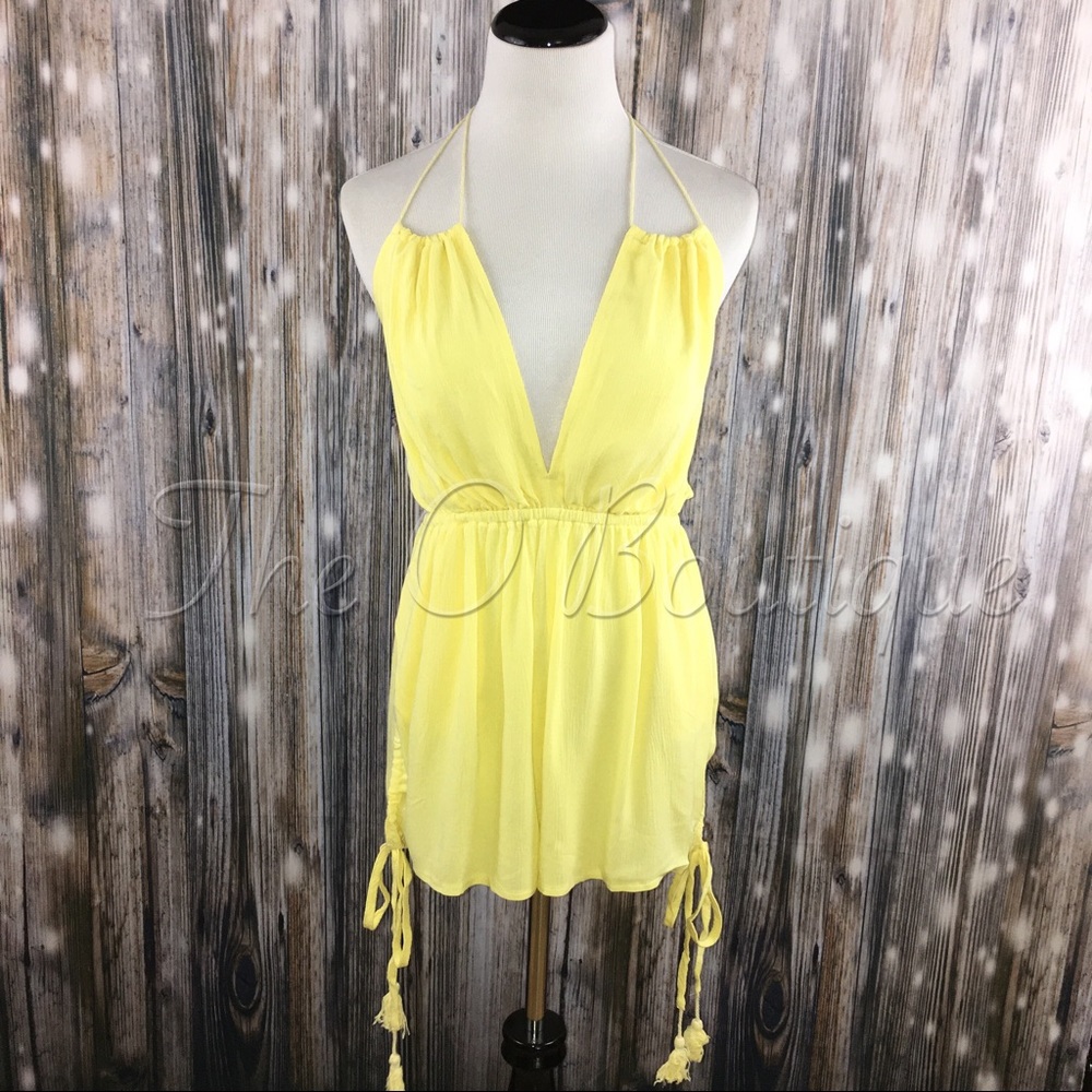 •LAST 1• Yellow Strappy Plunging Backless Romper - Picture 2 of 4