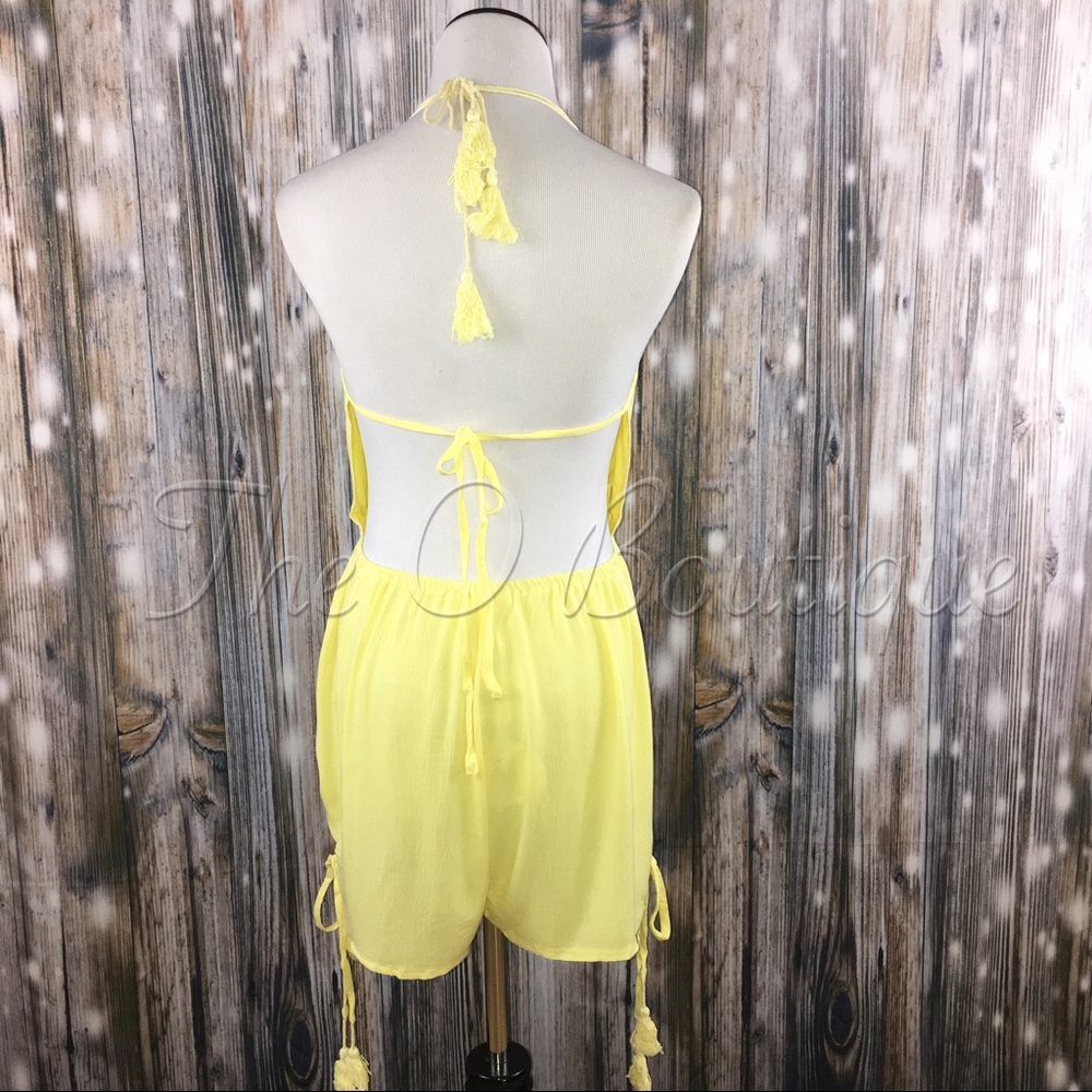•LAST 1• Yellow Strappy Plunging Backless Romper - Picture 3 of 4