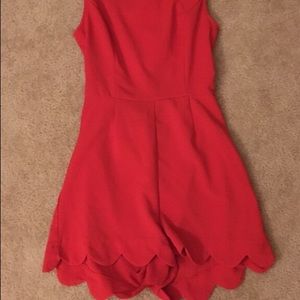 Red Scalloped Hem Romper with back cutout