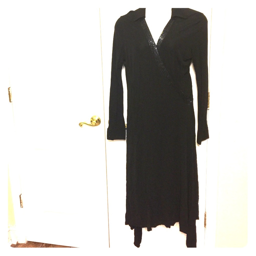 Next black surplice neck asymmetrical dress USA 18