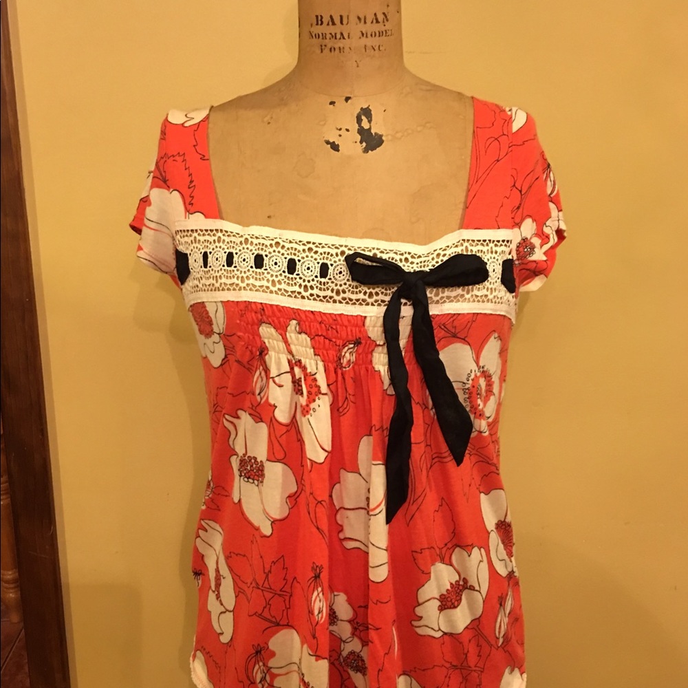 Anthropologie Ric Rac Flower Squareneck Top Size S