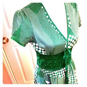 Silky Green and White Polka Dot Design Dress