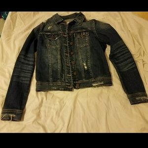 Denim Jacket Distressed  Medium to Dark Wash