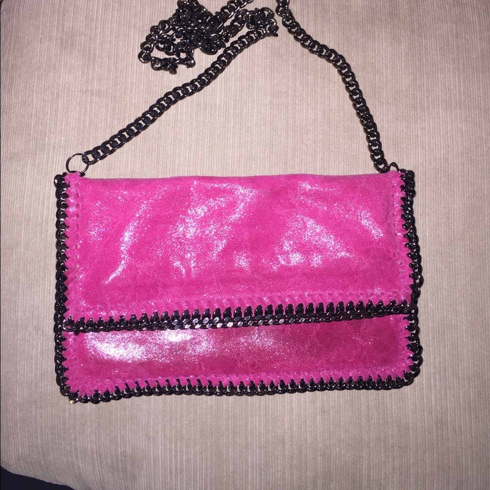 Pink Leather Cross-body Chain Handbag