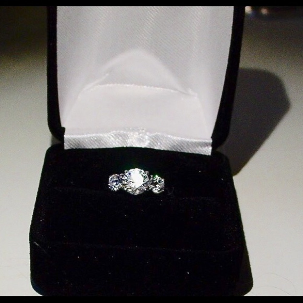 Diamond Simulant Ring Sterling/Platinum  Sz. 6