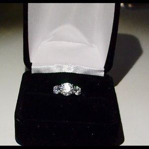 Diamond Simulant Ring Sterling/Platinum  Sz. 6