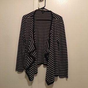 Talbots black and white stripe open front cardigan