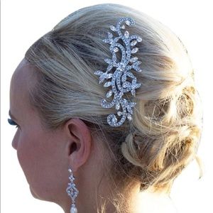 Wedding bridal crystal haircomb leaf vine silver