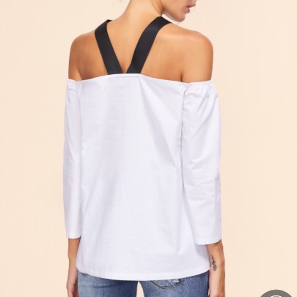 White Contrast Strap Cold Shoulder Top - Picture 2 of 4