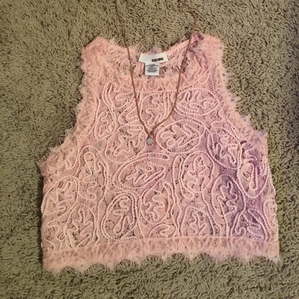 Sans Souci Small Pink Lace Crop Top!