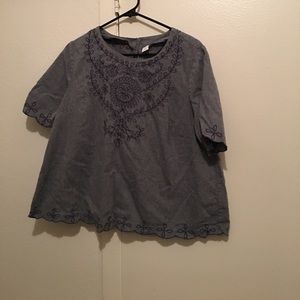 Blue embroidered / scalloped edge blouse