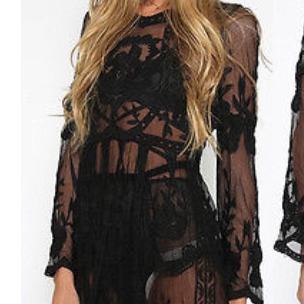 Black lace swim suit cover up