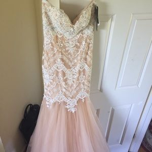 cream lace prom dress