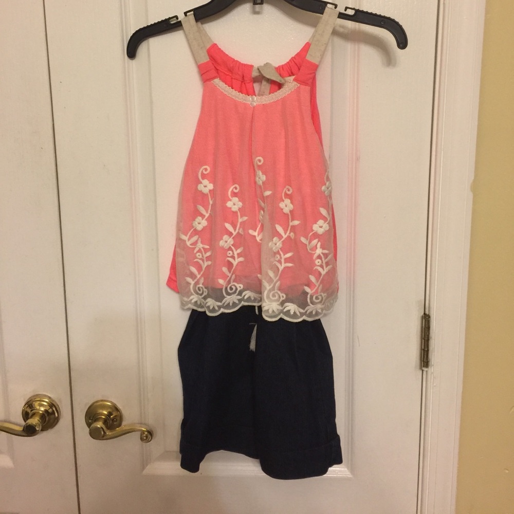 Rewind girl's lace overlay romper