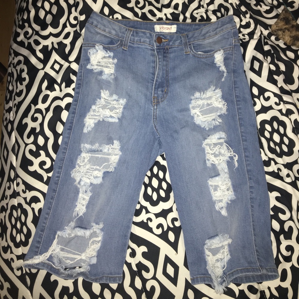 Ripped Denim Bermuda Shorts
