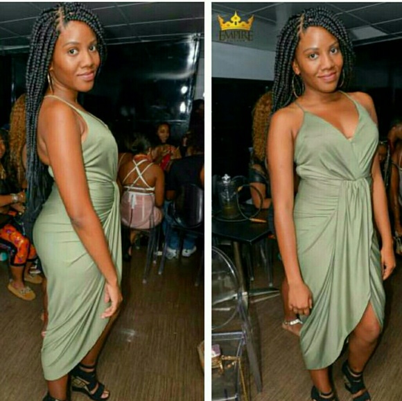 Olive Green Wrap Dress Stretchy - Picture 1 of 1