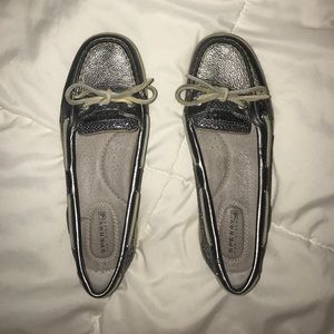 Silver Sperry boat shoes