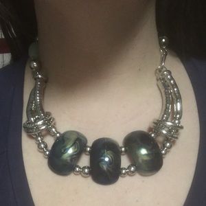 Green, Blue, and Silver Statement Necklace