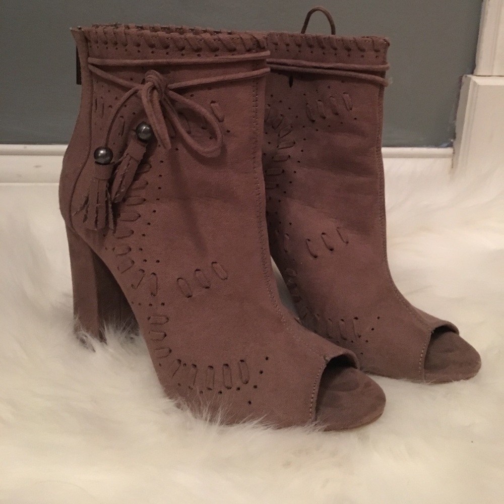 Suede Peep Toe Booties