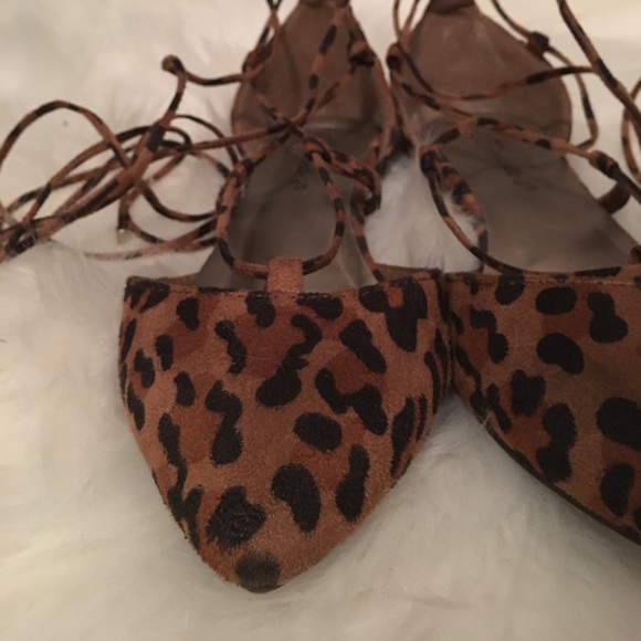 Cheetah Print Lace Up Pointed Toe Flats - Picture 2 of 5