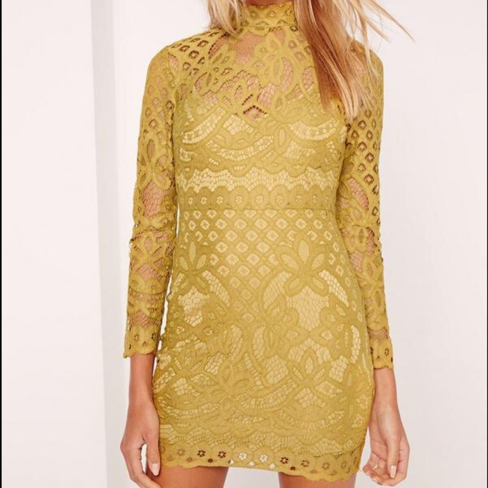 Lace chartreuse green petite dress