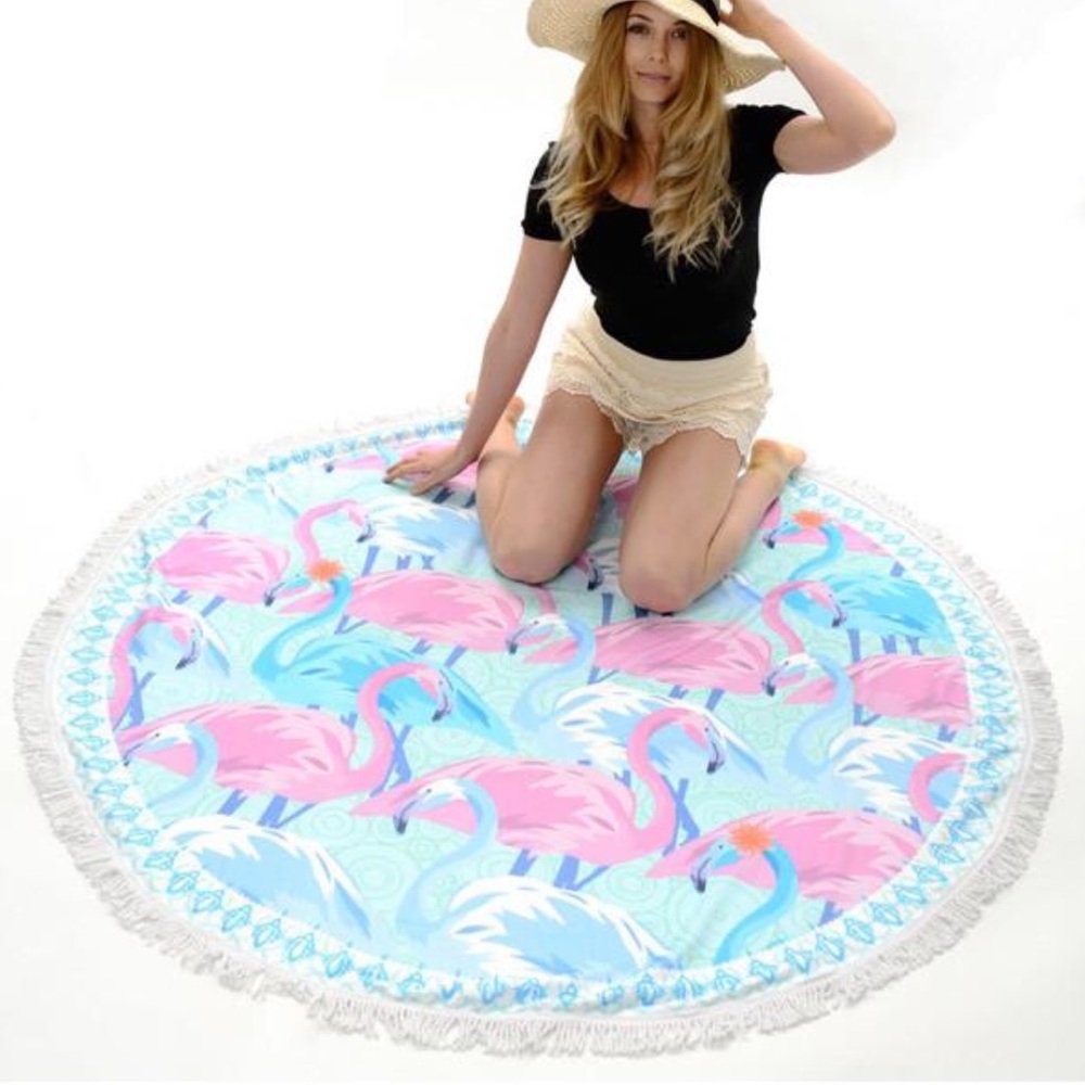 Round Beach Towel ( Cotton ) Flamingo 1 Print