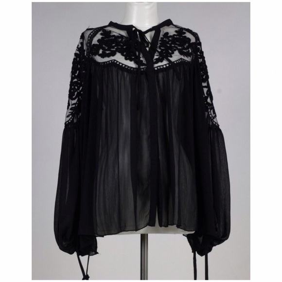 Semi sheer lace detail blouse - Picture 2 of 6