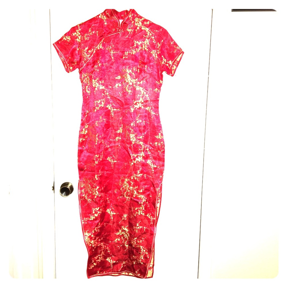 Red and gold Chinese dress silk