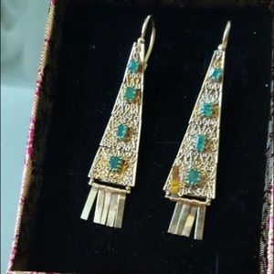 Gold Emerald Earrings- PURE 24 karat gold-