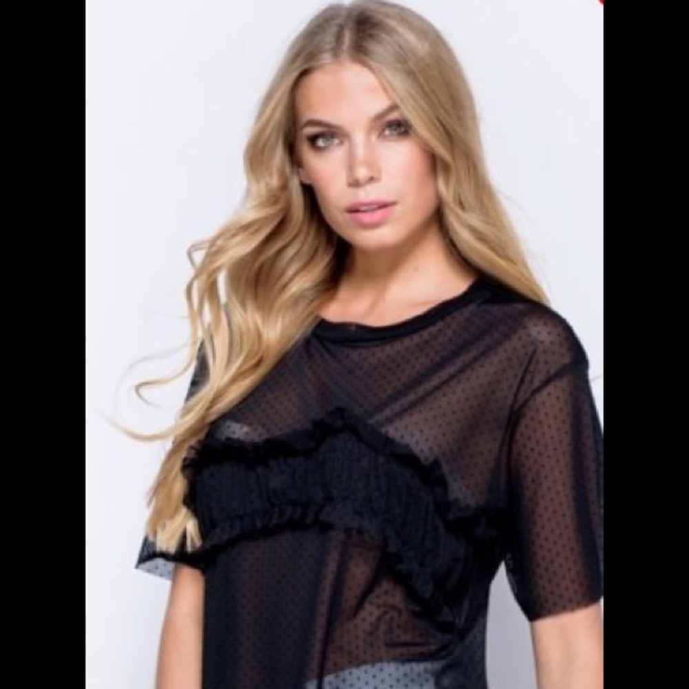 👯Black mesh ruffle polka dot mesh top👯