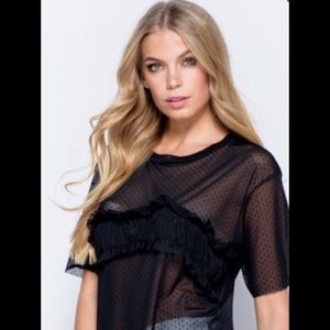 👯Black mesh ruffle polka dot mesh top👯