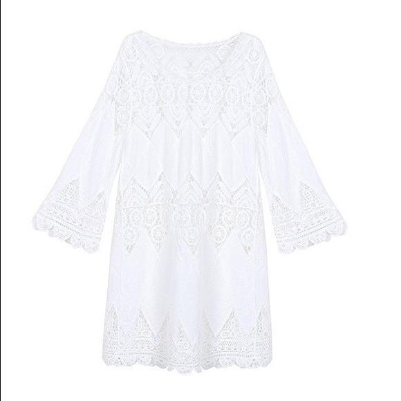 HP! 1LEFT! Crochet Lace Cotton Cover Up Mini Dress - Picture 4 of 5