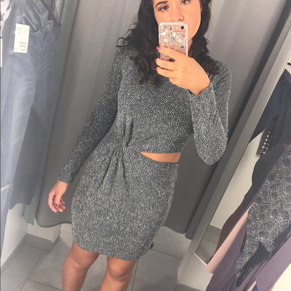 Silver sparkly club/party dress w/ cutout