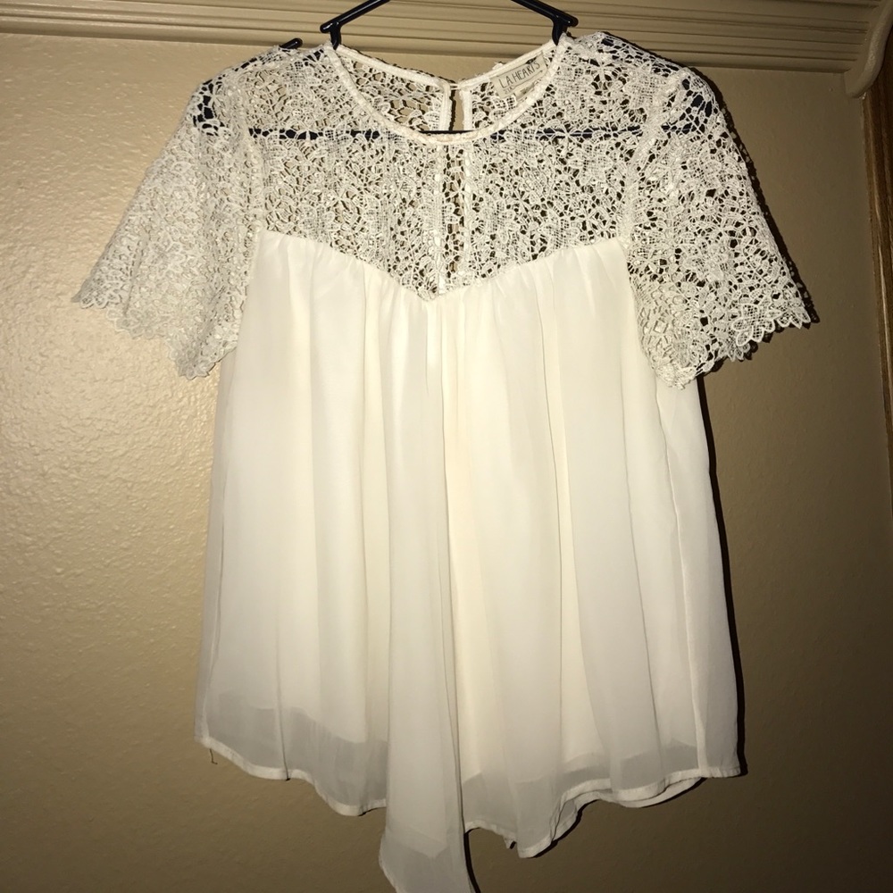 Lace-Sleeved White Blouse