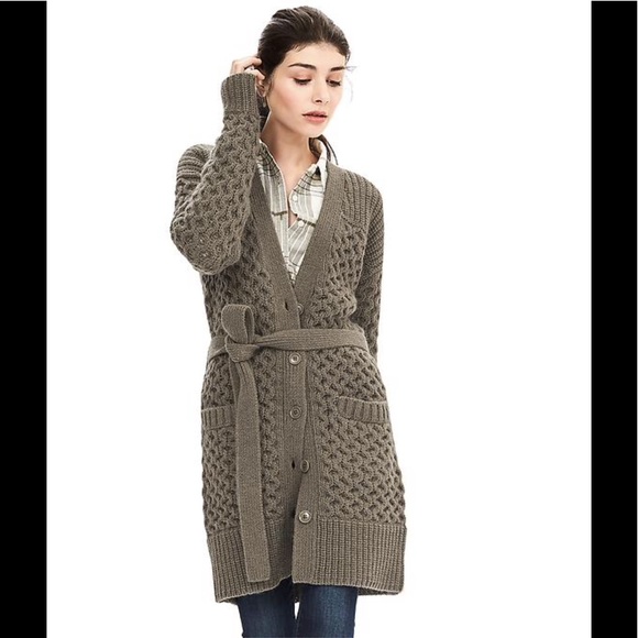 Banana Republic Sweaters - Cable-knit belted long cardigan