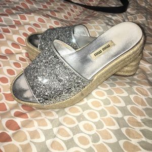 Miu Miu sparkle sandal platforms
