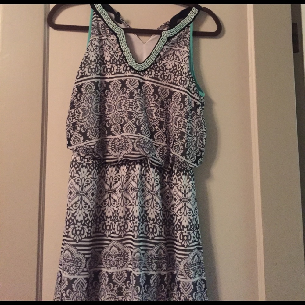 Teal Black and White Dress