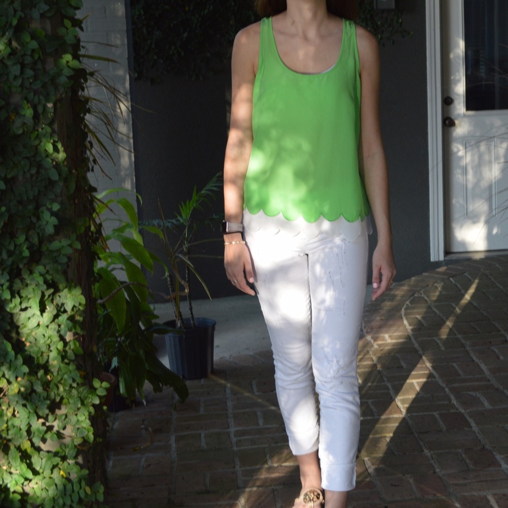 Lilly Pulitzer Carlina Green Silk Scalloped Tank