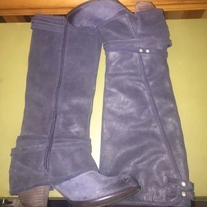 Navy blue leather boot