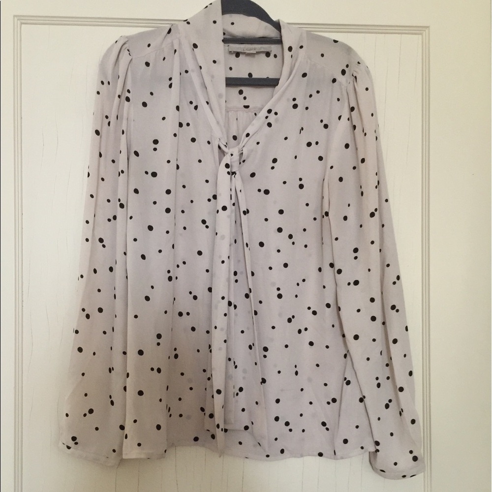 Loft tie front polka dot blouse