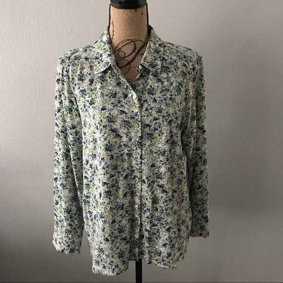 J. Jill Floral 100% Rayon Button Up Blouse (#A32) - Picture 1 of 6