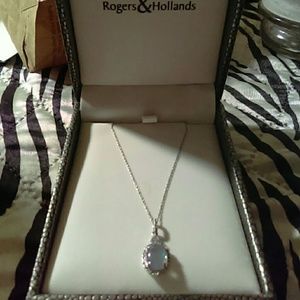 10k white gold diamond and Blue opal necklace