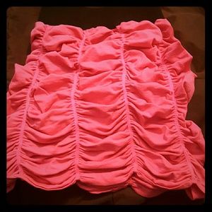 Pink scrunched bodycon skirt.