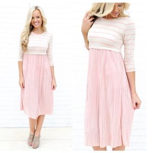 Lovely Boutique Pink and Cream Dress Large