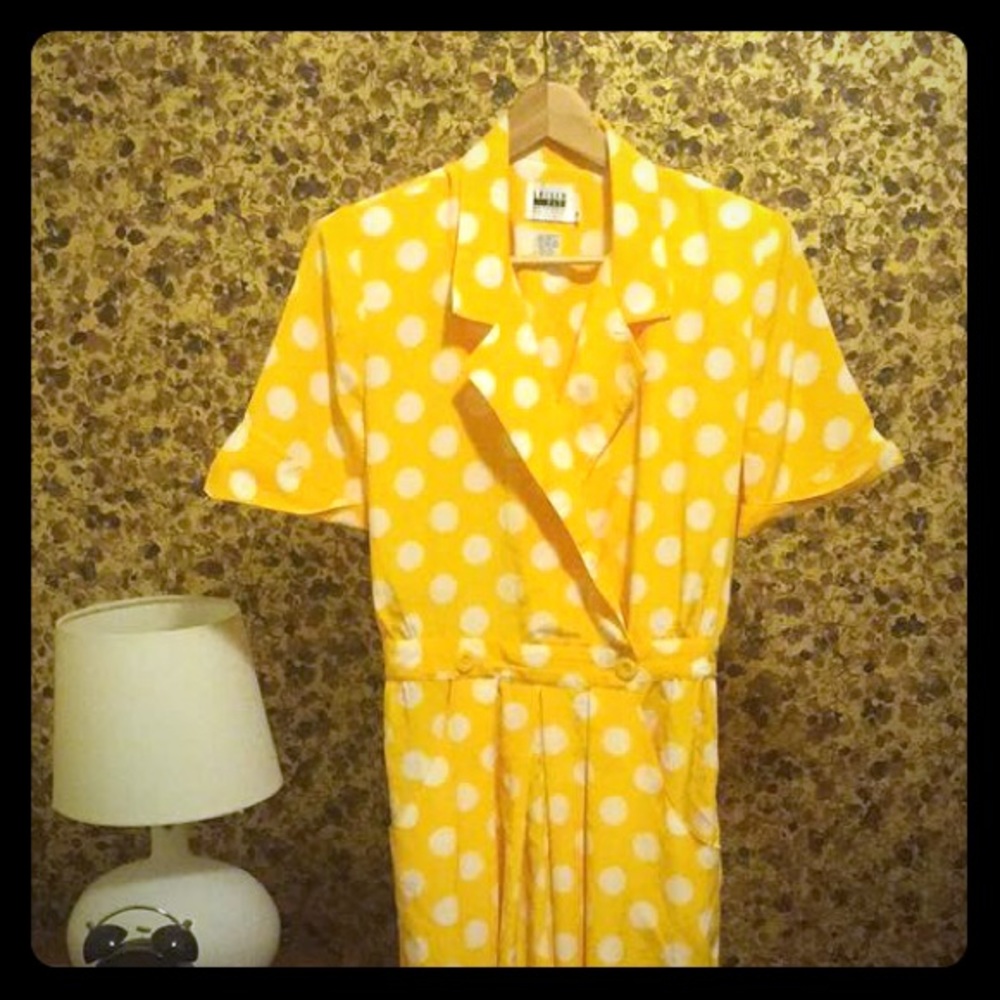 Vintage Leslie Fay / Yellow Polka Dot Romper